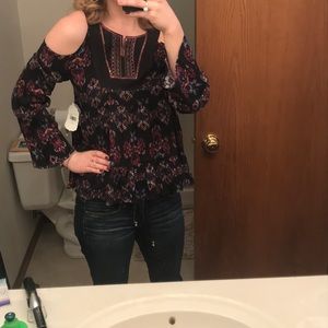 Small Altar’d state black floral cold shoulder top